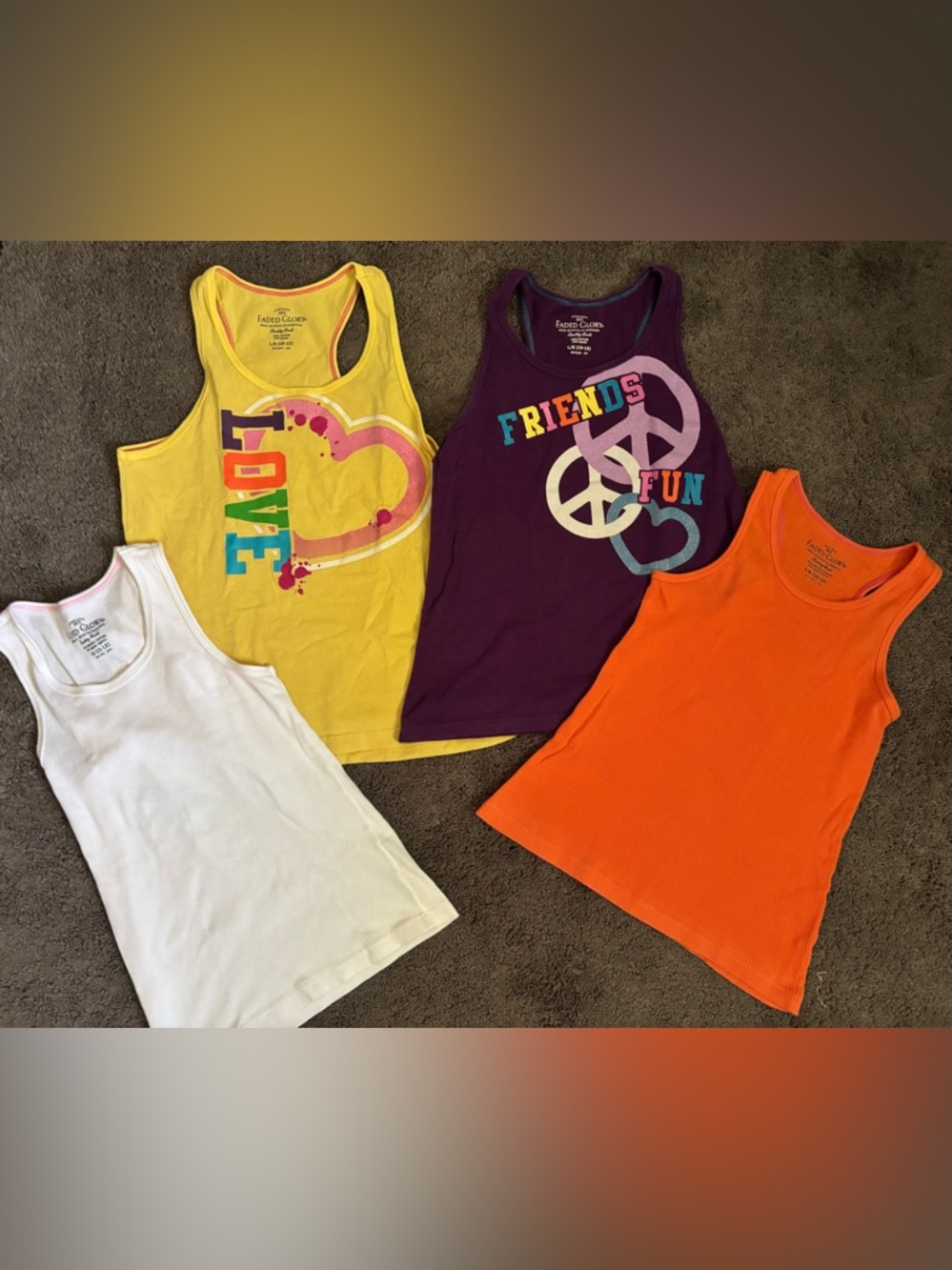 Lot of 4 Faded Glory 100% Cotton Tank Tops Girls Size L 10-12 Assorted Colors